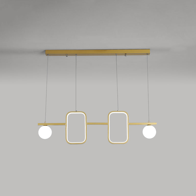 Symmetrical Geometric LED Hanging Light Minimalist Metal Dining Room Island Ceiling Light with Cream Glass Shade Clearhalo 'Ceiling Lights' 'Island Lights' Lighting' 2064313