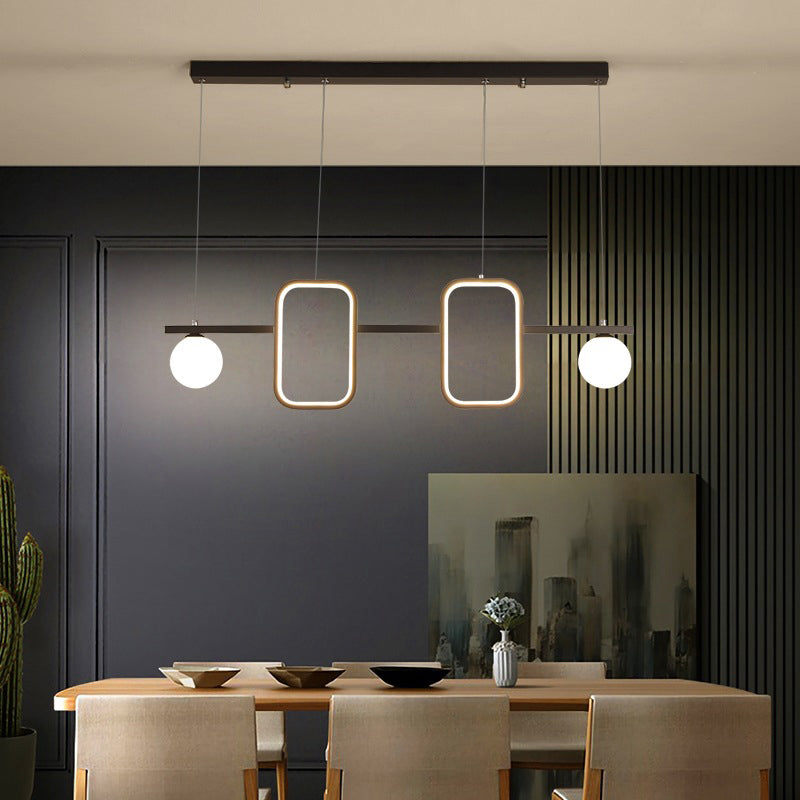 Symmetrical Geometric LED Hanging Light Minimalist Metal Dining Room Island Ceiling Light with Cream Glass Shade Black Clearhalo 'Ceiling Lights' 'Island Lights' Lighting' 2064314