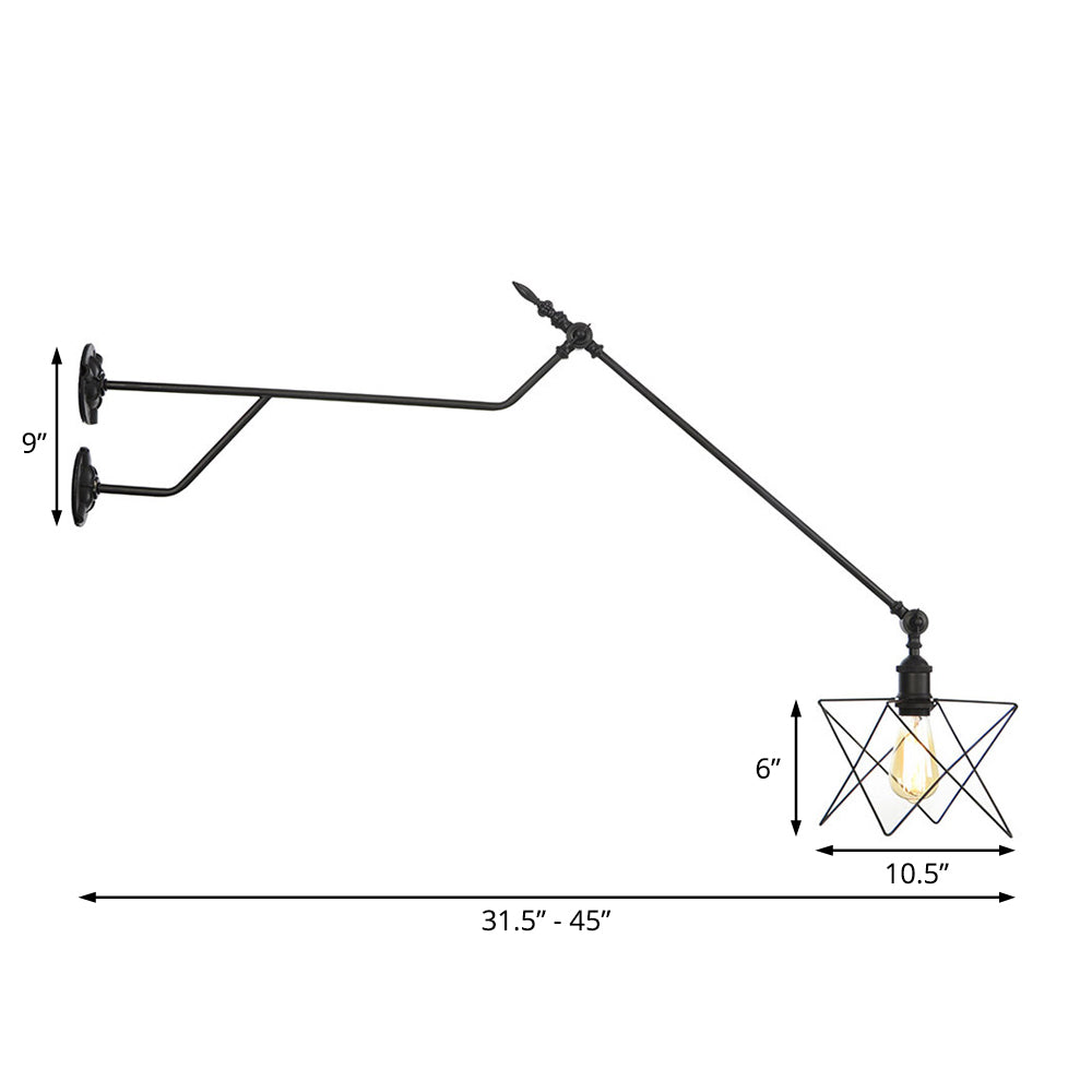 One Bulb Wall Light with Caged Shade Metal Industrial Indoor Sconce Lighting Fixture in Black Clearhalo 'Art deco wall lights' 'Cast Iron' 'Glass' 'Industrial wall lights' 'Industrial' 'Middle century wall lights' 'Modern' 'Rustic wall lights' 'Tiffany' 'Traditional wall lights' 'Wall Lamps & Sconces' 'Wall Lights' Lighting' 206441