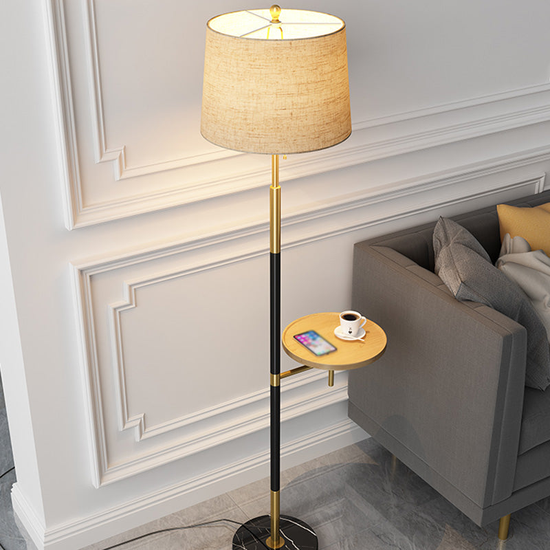 Fabric Empire Shade Floor Lamp Traditional Single Living Room Pull Chain Standing Light with Wooden Tray in Gold-Black Gold-Black Clearhalo 'Floor Lamps' 'Lamps' Lighting' 2064606