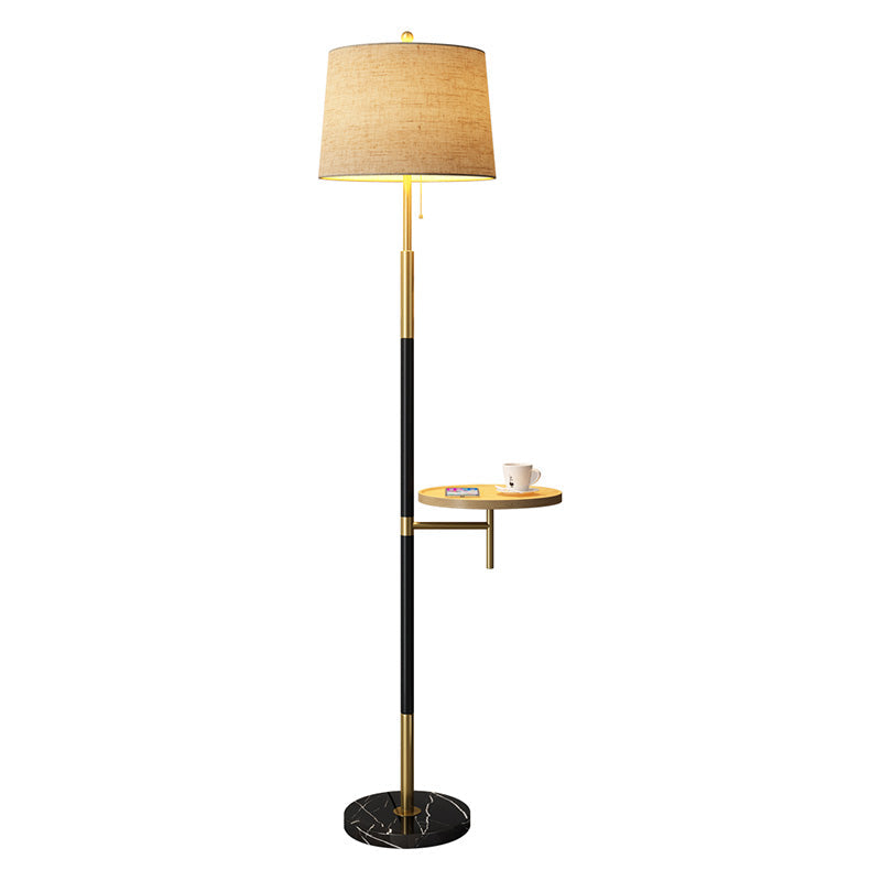 Fabric Empire Shade Floor Lamp Traditional Single Living Room Pull Chain Standing Light with Wooden Tray in Gold-Black Clearhalo 'Floor Lamps' 'Lamps' Lighting' 2064610