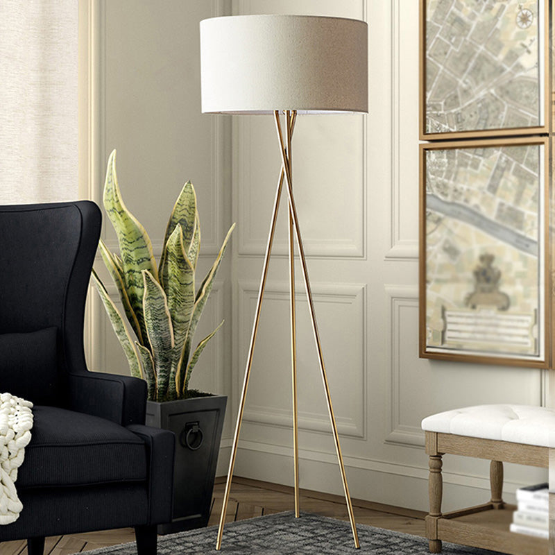 Drum Shaped Fabric Floor Lighting Minimalism Single Standing Floor Lamp with Metal Tripod Clearhalo 'Floor Lamps' 'Lamps' Lighting' 2064731