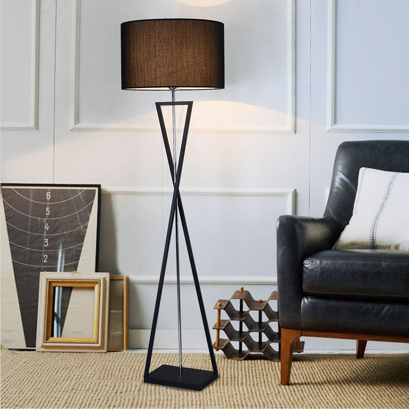 Hourglass Shaped Living Room Floor Lamp Metal Single Artistic Standing Light with Drum Fabric Shade Black B Clearhalo 'Floor Lamps' 'Lamps' Lighting' 2064756