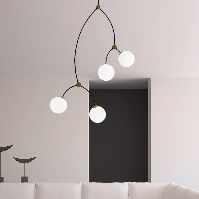 4 Lights Study Room Ceiling Chandelier with White/Clear Glass Global Shade Modern Hanging Ceiling Light White Clearhalo 'Ceiling Lights' 'Chandeliers' 'Clear' 'Glass shade' 'Glass' 'Industrial' 'Modern Chandeliers' 'Modern' 'Tiffany' 'Traditional Chandeliers' Lighting' 206663