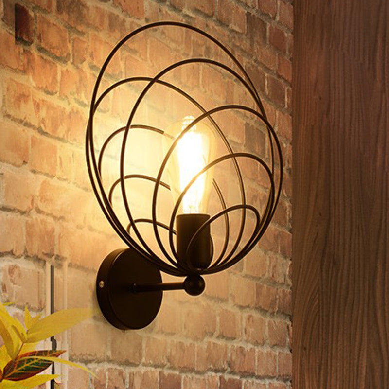 Ring Metal Sconce Lighting Industrial Style Single Bulb Dining Room Wall Mounted Lamp in Black Clearhalo 'Art deco wall lights' 'Cast Iron' 'Glass' 'Industrial wall lights' 'Industrial' 'Middle century wall lights' 'Modern' 'Rustic wall lights' 'Tiffany' 'Traditional wall lights' 'Wall Lamps & Sconces' 'Wall Lights' Lighting' 206710