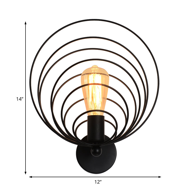 Ring Metal Sconce Lighting Industrial Style Single Bulb Dining Room Wall Mounted Lamp in Black Clearhalo 'Art deco wall lights' 'Cast Iron' 'Glass' 'Industrial wall lights' 'Industrial' 'Middle century wall lights' 'Modern' 'Rustic wall lights' 'Tiffany' 'Traditional wall lights' 'Wall Lamps & Sconces' 'Wall Lights' Lighting' 206712