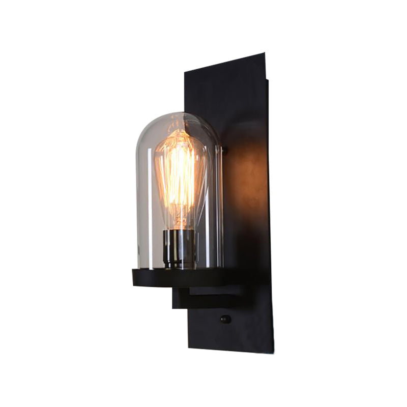 Cylinder Sconce Single Bulb Beige Marble/Clear Glass Industrial Bedroom Wall Mounted Lamp with Rectangle Backplate Clearhalo 'Art deco wall lights' 'Cast Iron' 'Glass' 'Industrial wall lights' 'Industrial' 'Middle century wall lights' 'Modern' 'Rustic wall lights' 'Tiffany' 'Traditional wall lights' 'Wall Lamps & Sconces' 'Wall Lights' Lighting' 206746