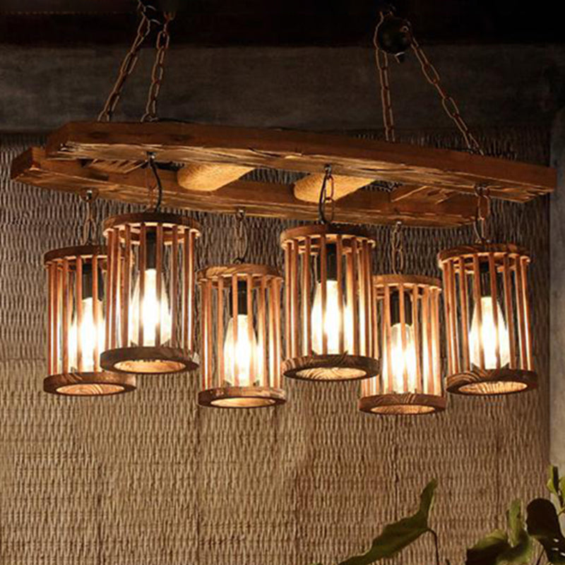 6-Light Wood Hanging Chandelier Vintage Black Cylinder Dining Room Pendant Light Fixture Clearhalo 'Carpenter Chandeliers' 'Ceiling Lights' 'Chandeliers' 'Industrial Chandeliers' 'Industrial' 'Middle Century Chandeliers' 'Modern' 'Tiffany' Lighting' 206788