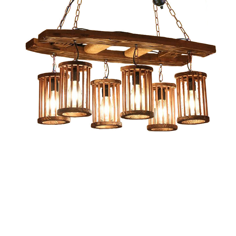 6-Light Wood Hanging Chandelier Vintage Black Cylinder Dining Room Pendant Light Fixture Clearhalo 'Carpenter Chandeliers' 'Ceiling Lights' 'Chandeliers' 'Industrial Chandeliers' 'Industrial' 'Middle Century Chandeliers' 'Modern' 'Tiffany' Lighting' 206789