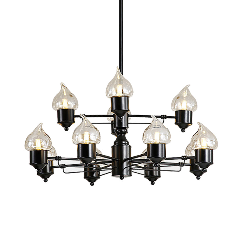 Two-Tiers Living Room Pendant Chandelier Traditional Metal 12 Lights Black Hanging Fixture with Candle Shade Clearhalo 'Ceiling Lights' 'Chandeliers' Lighting' options 206809