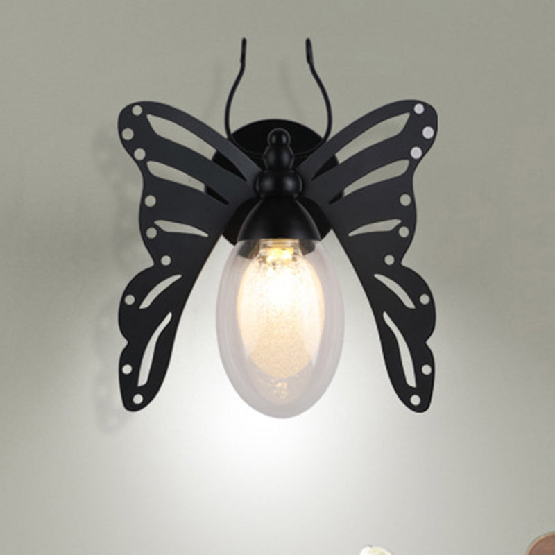 1 Light Butterfly Shaped Wall Lamp Modern Black Clear Glass Sconce Light Fixture for Bedroom Clearhalo 'Art deco wall lights' 'Cast Iron' 'Glass' 'Industrial wall lights' 'Industrial' 'Middle century wall lights' 'Modern' 'Rustic wall lights' 'Tiffany' 'Traditional wall lights' 'Wall Lamps & Sconces' 'Wall Lights' Lighting' 206829