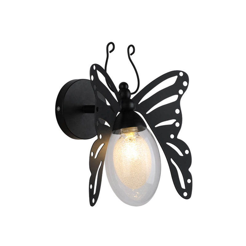 1 Light Butterfly Shaped Wall Lamp Modern Black Clear Glass Sconce Light Fixture for Bedroom Clearhalo 'Art deco wall lights' 'Cast Iron' 'Glass' 'Industrial wall lights' 'Industrial' 'Middle century wall lights' 'Modern' 'Rustic wall lights' 'Tiffany' 'Traditional wall lights' 'Wall Lamps & Sconces' 'Wall Lights' Lighting' 206830