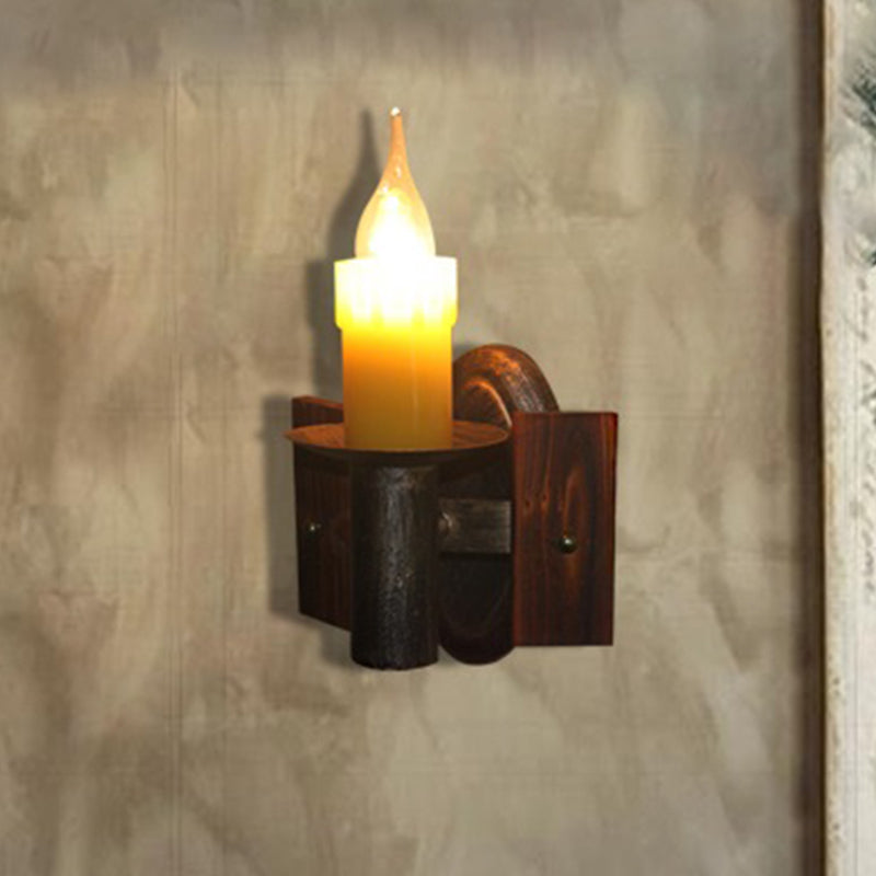 Clear Glass Bronze Sconce Light Candle 1-Light Industrial Wall Mounted Lighting with Backplate Clearhalo 'Art deco wall lights' 'Cast Iron' 'Glass' 'Industrial wall lights' 'Industrial' 'Middle century wall lights' 'Modern' 'Rustic wall lights' 'Tiffany' 'Traditional wall lights' 'Wall Lamps & Sconces' 'Wall Lights' Lighting' 206858