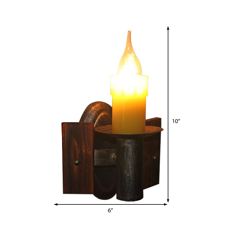 Clear Glass Bronze Sconce Light Candle 1-Light Industrial Wall Mounted Lighting with Backplate Clearhalo 'Art deco wall lights' 'Cast Iron' 'Glass' 'Industrial wall lights' 'Industrial' 'Middle century wall lights' 'Modern' 'Rustic wall lights' 'Tiffany' 'Traditional wall lights' 'Wall Lamps & Sconces' 'Wall Lights' Lighting' 206860