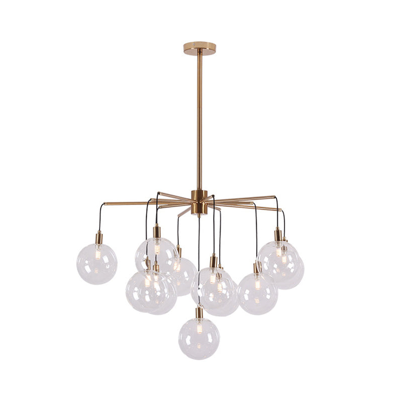 Modern Starburst Chandelier Light Clear/Amber Glass Globe Shade 11 Lights Living Room Hanging Light Clearhalo 'Ceiling Lights' 'Chandeliers' 'Clear' 'Glass shade' 'Glass' 'Industrial' 'Modern Chandeliers' 'Modern' 'Tiffany' 'Traditional Chandeliers' Lighting' 206876