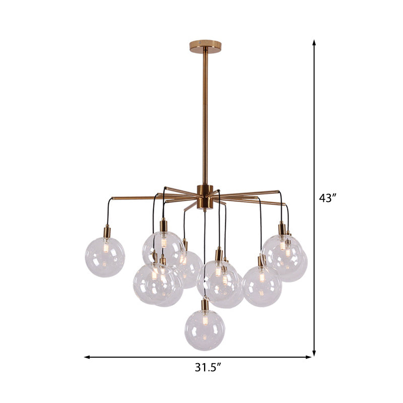 Modern Starburst Chandelier Light Clear/Amber Glass Globe Shade 11 Lights Living Room Hanging Light Clearhalo 'Ceiling Lights' 'Chandeliers' 'Clear' 'Glass shade' 'Glass' 'Industrial' 'Modern Chandeliers' 'Modern' 'Tiffany' 'Traditional Chandeliers' Lighting' 206877