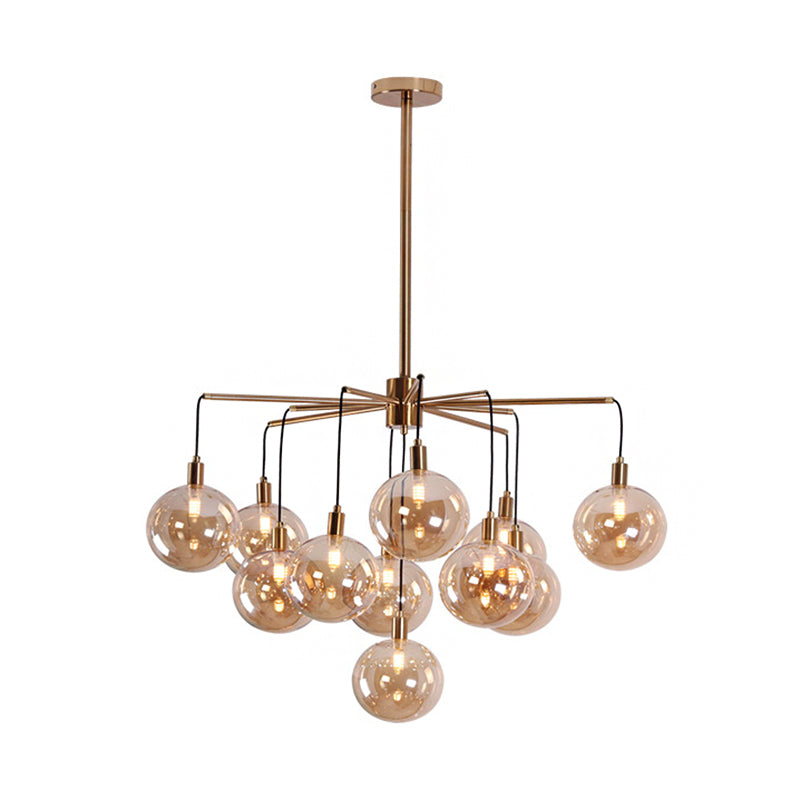 Modern Starburst Chandelier Light Clear/Amber Glass Globe Shade 11 Lights Living Room Hanging Light Clearhalo 'Ceiling Lights' 'Chandeliers' 'Clear' 'Glass shade' 'Glass' 'Industrial' 'Modern Chandeliers' 'Modern' 'Tiffany' 'Traditional Chandeliers' Lighting' 206879