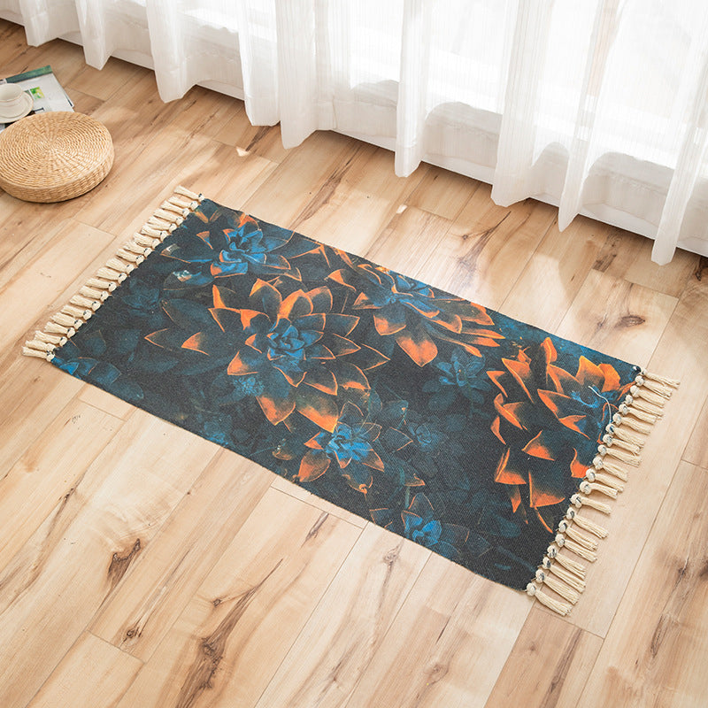 Vivid Plant Knit Rug Multi Colored Modern Rug Synthetics Pet Friendly Carpet for Guest Room Light Blue-Yellow 2' x 3'7