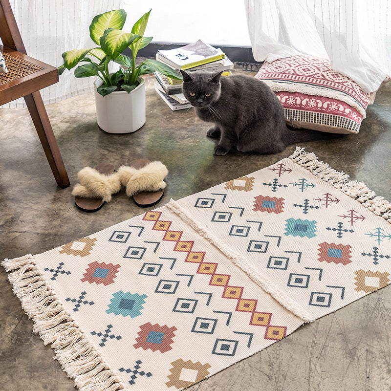 Novelty Multicolored Geometry Rug Cotton Bohemia Carpet Pet Friendly Rug for Indoor Orange-Red 2' x 2'11