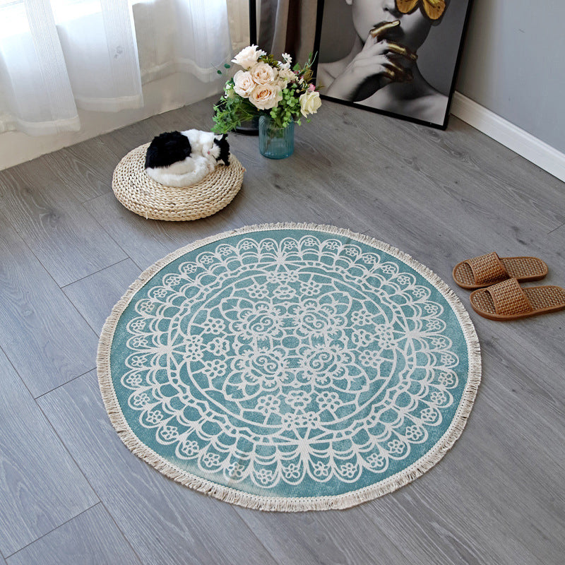 Boho-Chic Bedroom Rug Multicolor Mandala Rug Cotton Washable Area Carpet Aqua 3' x 3' Clearhalo 'Area Rug' 'Bohemian' 'Rugs' Rug' 2070328