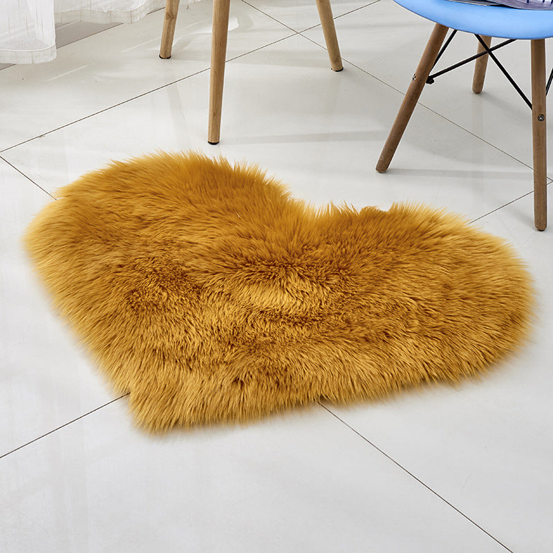 Multi Color Nordic Style Rug Faux Wool Plain Love Shape Rug Non-Slip Backing Washable Pet Friendly Carpet for Home Camel 2'4