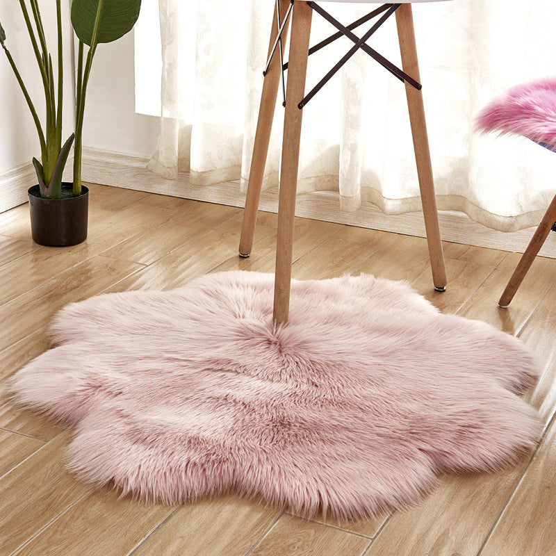 Floral Multi Color Plain Rug Faux Fur Minimalist Carpet Pet Friendly Washable Rug for Girls Bedroom Light Pink 2'11