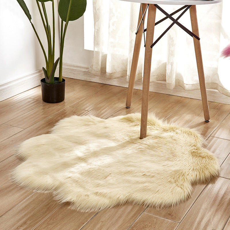 Floral Multi Color Plain Rug Faux Fur Minimalist Carpet Pet Friendly Washable Rug for Girls Bedroom Beige 2'11