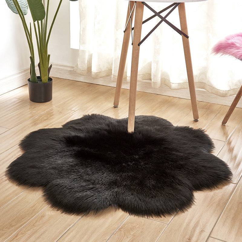 Floral Multi Color Plain Rug Faux Fur Minimalist Carpet Pet Friendly Washable Rug for Girls Bedroom Black 2'11