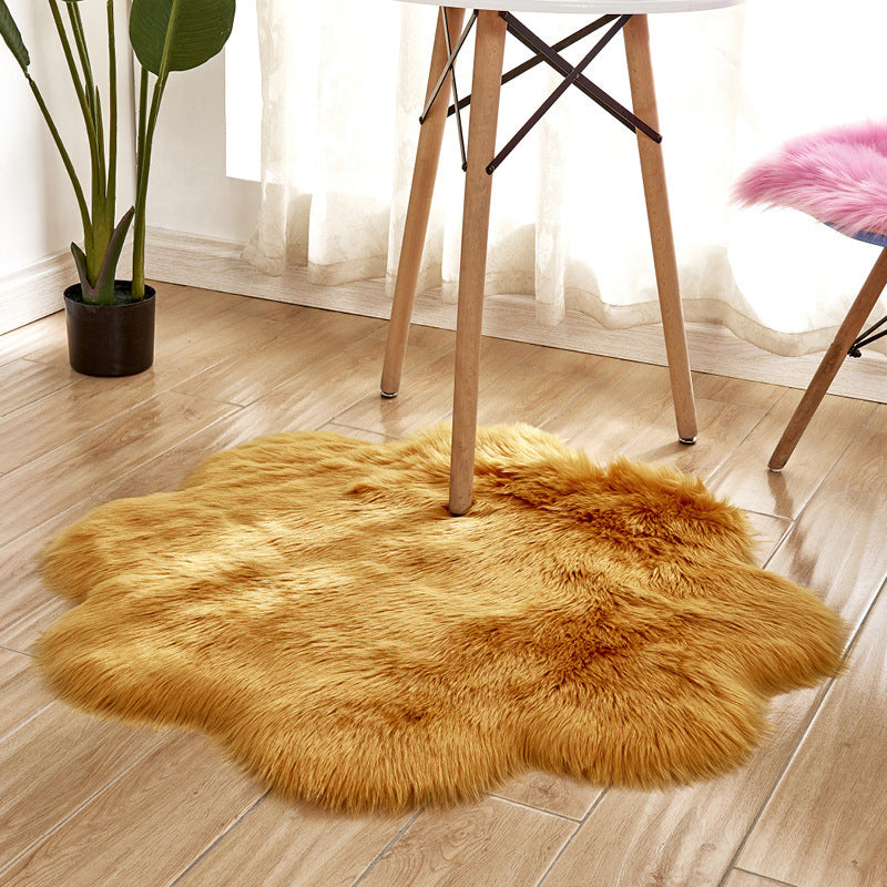 Floral Multi Color Plain Rug Faux Fur Minimalist Carpet Pet Friendly Washable Rug for Girls Bedroom Camel 2'11