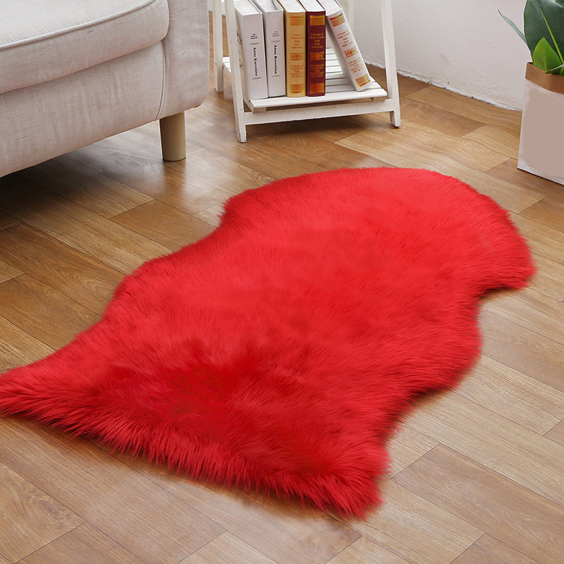 Shaggy Plain Rug Multi-Color Scandinavian Carpet Faux Fur Machine Washable Non-Slip Backing Pet Friendly Rug for Home Red 3'3