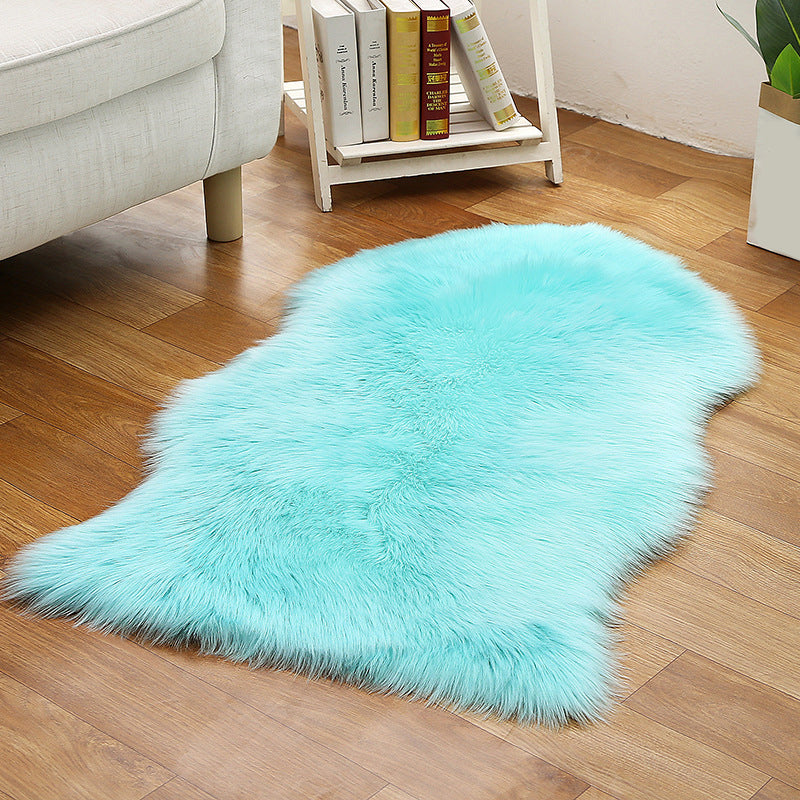 Shaggy Plain Rug Multi-Color Scandinavian Carpet Faux Fur Machine Washable Non-Slip Backing Pet Friendly Rug for Home Light Blue 3'3