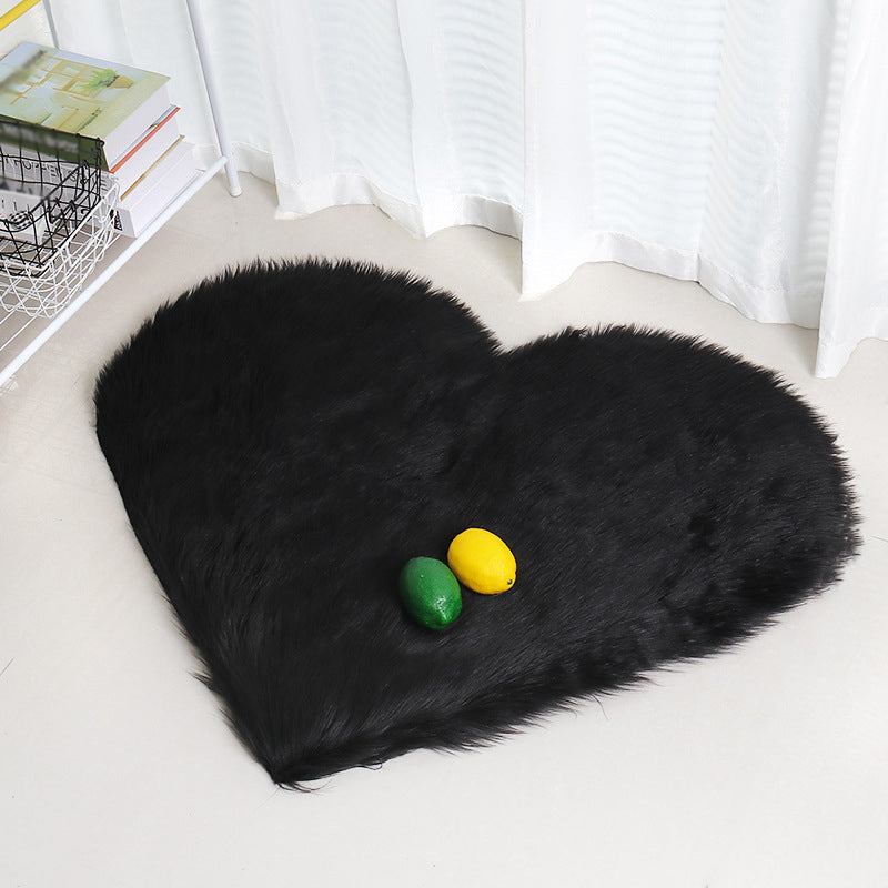 Multicolor Modernist Rug Faux Fleece Plain Love-Shaped Rug Washable Stain Resistant Pet-Friendly Carpet for Living Room Black 12