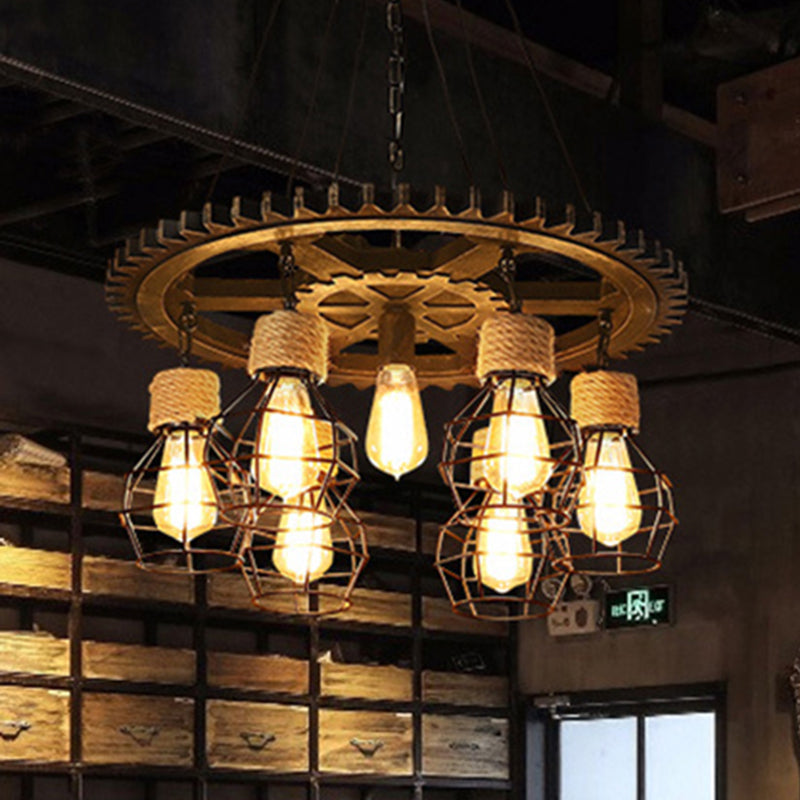 Black Wagon Wheel Chandelier Lamp Industrial Metal 5/7-Light Living Room Hanging Light Clearhalo 'Cast Iron' 'Ceiling Lights' 'Chandeliers' 'Industrial Chandeliers' 'Industrial' 'Metal' 'Middle Century Chandeliers' 'Rustic Chandeliers' 'Tiffany' Lighting' 207217