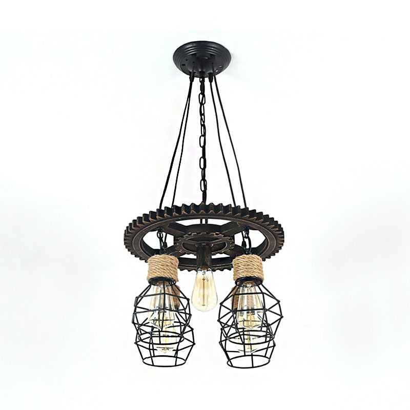 Black Wagon Wheel Chandelier Lamp Industrial Metal 5/7-Light Living Room Hanging Light Clearhalo 'Cast Iron' 'Ceiling Lights' 'Chandeliers' 'Industrial Chandeliers' 'Industrial' 'Metal' 'Middle Century Chandeliers' 'Rustic Chandeliers' 'Tiffany' Lighting' 207221