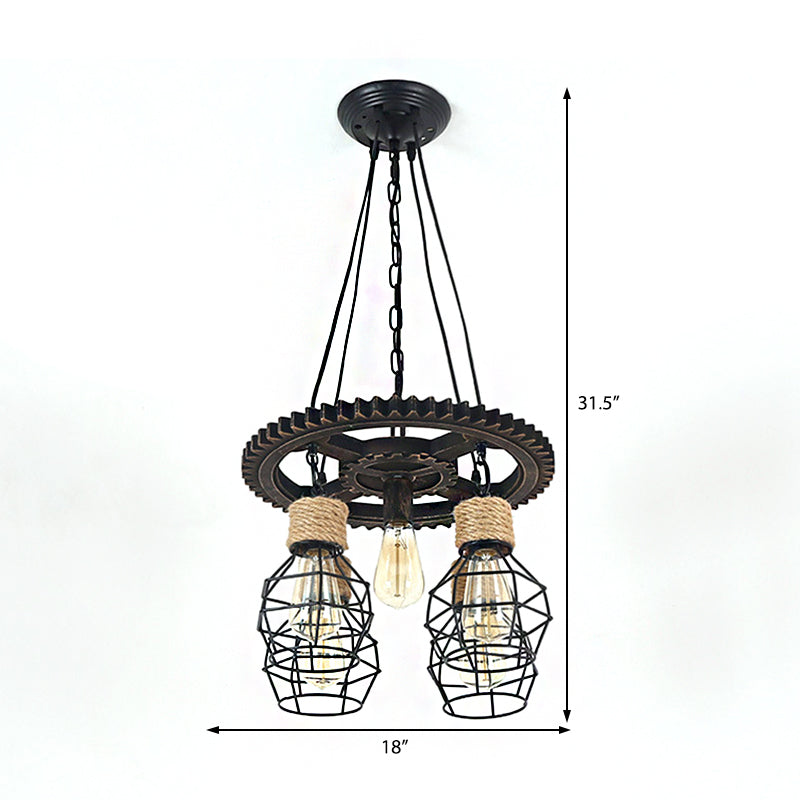 Black Wagon Wheel Chandelier Lamp Industrial Metal 5/7-Light Living Room Hanging Light Clearhalo 'Cast Iron' 'Ceiling Lights' 'Chandeliers' 'Industrial Chandeliers' 'Industrial' 'Metal' 'Middle Century Chandeliers' 'Rustic Chandeliers' 'Tiffany' Lighting' 207222