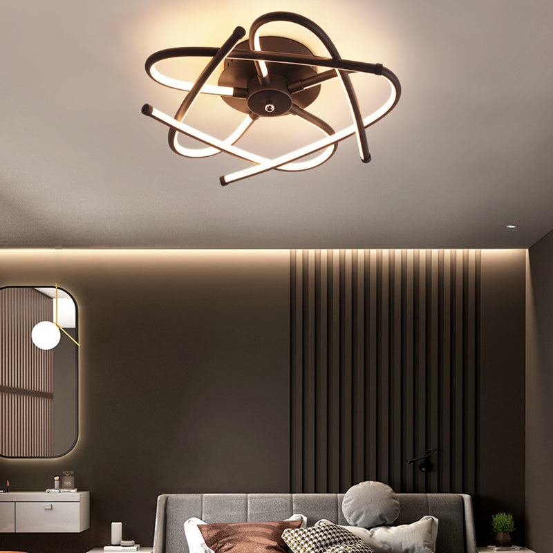 Twisted Flush Lighting Modernist Acrylic Black/Grey Led Flush Mount Ceiling Lamp Fixture in White/Warm Light, 18