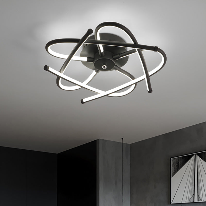 Twisted Flush Lighting Modernist Acrylic Black/Grey Led Flush Mount Ceiling Lamp Fixture in White/Warm Light, 18