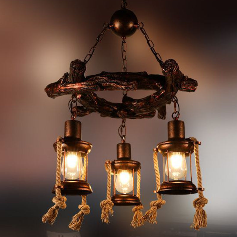 Kerosene Clear Glass Light Chandelier Vintage Style 3/7-Light Dining Room Pendant Lighting in Bronze 3 Bronze Clearhalo 'Cast Iron' 'Ceiling Lights' 'Chandeliers' 'Industrial Chandeliers' 'Industrial' 'Metal' 'Middle Century Chandeliers' 'Rustic Chandeliers' 'Tiffany' Lighting' 207708