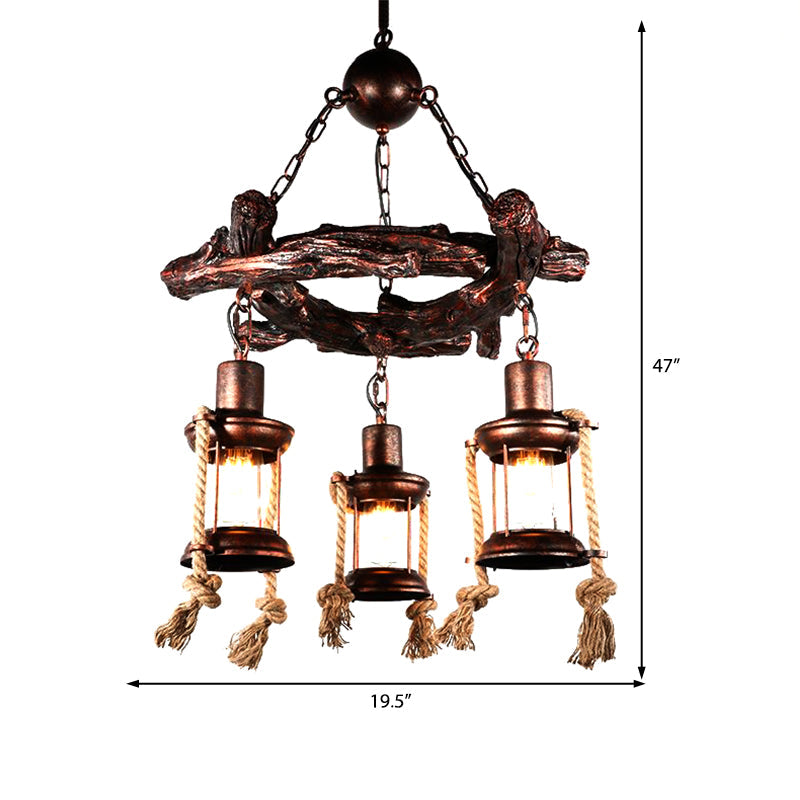 Kerosene Clear Glass Light Chandelier Vintage Style 3/7-Light Dining Room Pendant Lighting in Bronze Clearhalo 'Cast Iron' 'Ceiling Lights' 'Chandeliers' 'Industrial Chandeliers' 'Industrial' 'Metal' 'Middle Century Chandeliers' 'Rustic Chandeliers' 'Tiffany' Lighting' 207711