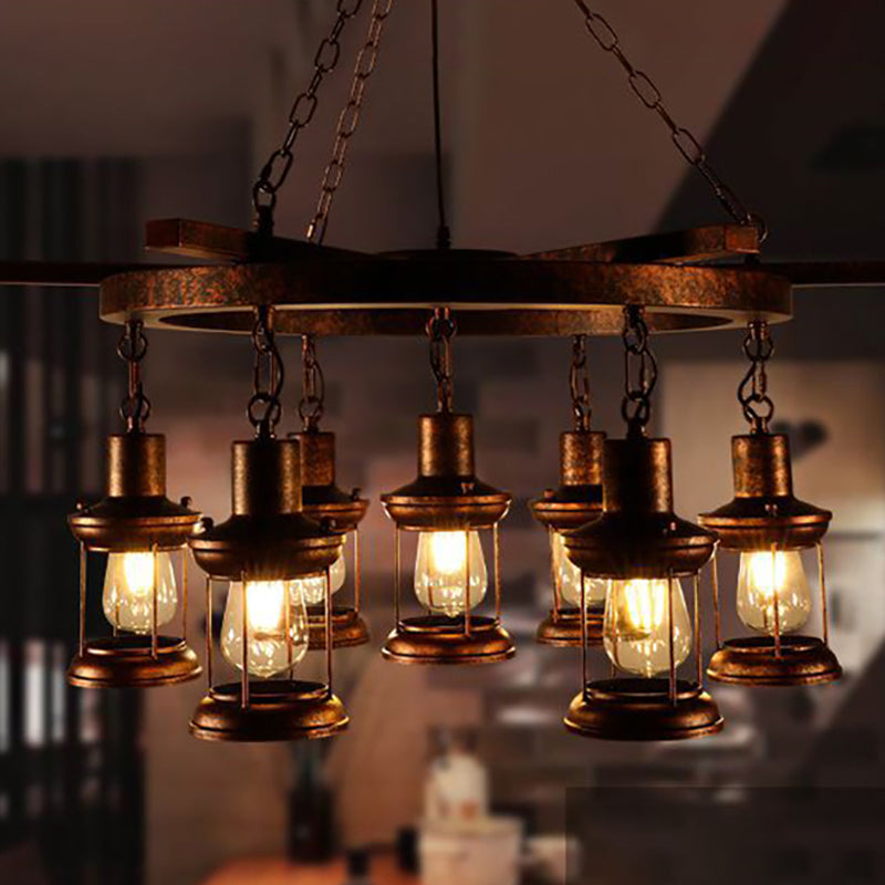 Kerosene Clear Glass Light Chandelier Vintage Style 3/7-Light Dining Room Pendant Lighting in Bronze Clearhalo 'Cast Iron' 'Ceiling Lights' 'Chandeliers' 'Industrial Chandeliers' 'Industrial' 'Metal' 'Middle Century Chandeliers' 'Rustic Chandeliers' 'Tiffany' Lighting' 207712