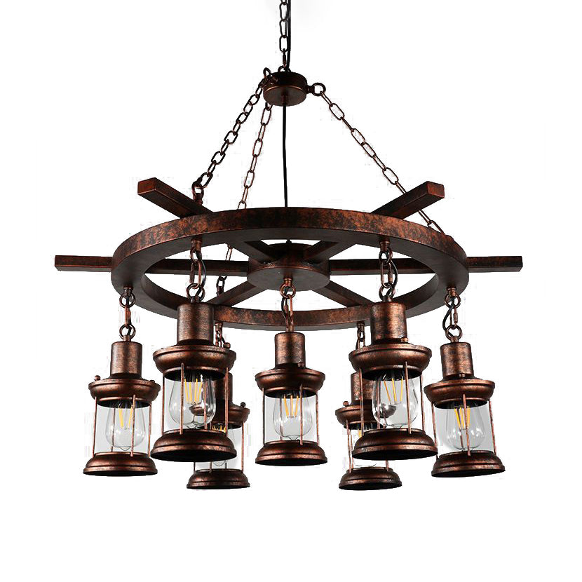 Kerosene Clear Glass Light Chandelier Vintage Style 3/7-Light Dining Room Pendant Lighting in Bronze Clearhalo 'Cast Iron' 'Ceiling Lights' 'Chandeliers' 'Industrial Chandeliers' 'Industrial' 'Metal' 'Middle Century Chandeliers' 'Rustic Chandeliers' 'Tiffany' Lighting' 207714