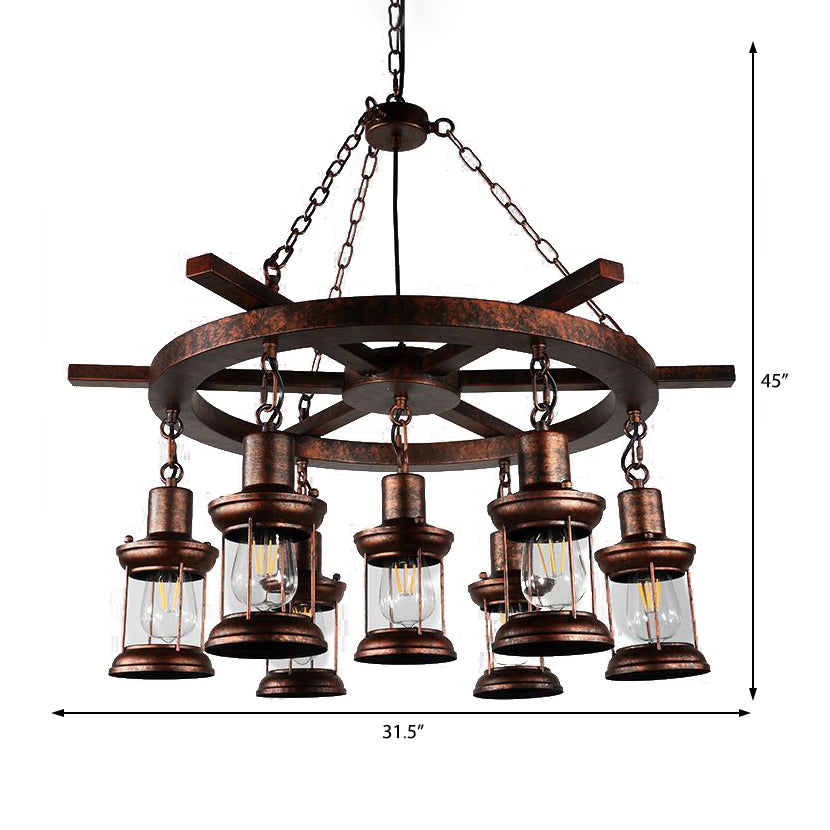 Kerosene Clear Glass Light Chandelier Vintage Style 3/7-Light Dining Room Pendant Lighting in Bronze Clearhalo 'Cast Iron' 'Ceiling Lights' 'Chandeliers' 'Industrial Chandeliers' 'Industrial' 'Metal' 'Middle Century Chandeliers' 'Rustic Chandeliers' 'Tiffany' Lighting' 207715