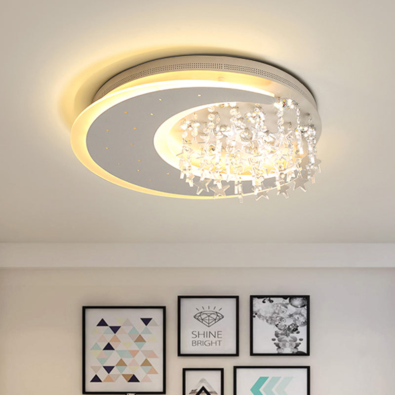 White Crescent LED Flushmount Light with Crystal Deco Modern Acrylic Ceiling Lamp for Kid Bedroom White Clearhalo 'Ceiling Lights' 'Close To Ceiling Lights' 'Close to ceiling' 'Flush mount' Lighting' 208422