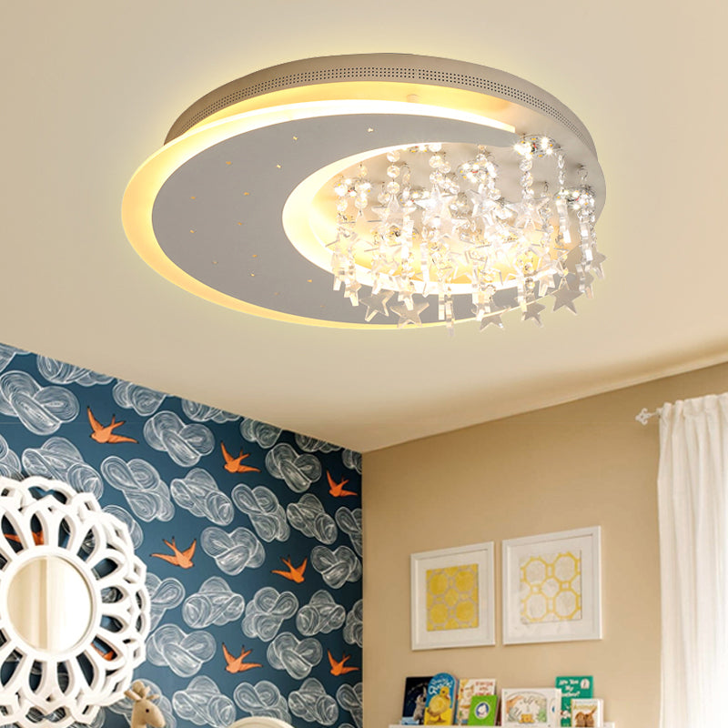 White Crescent LED Flushmount Light with Crystal Deco Modern Acrylic Ceiling Lamp for Kid Bedroom Clearhalo 'Ceiling Lights' 'Close To Ceiling Lights' 'Close to ceiling' 'Flush mount' Lighting' 208423