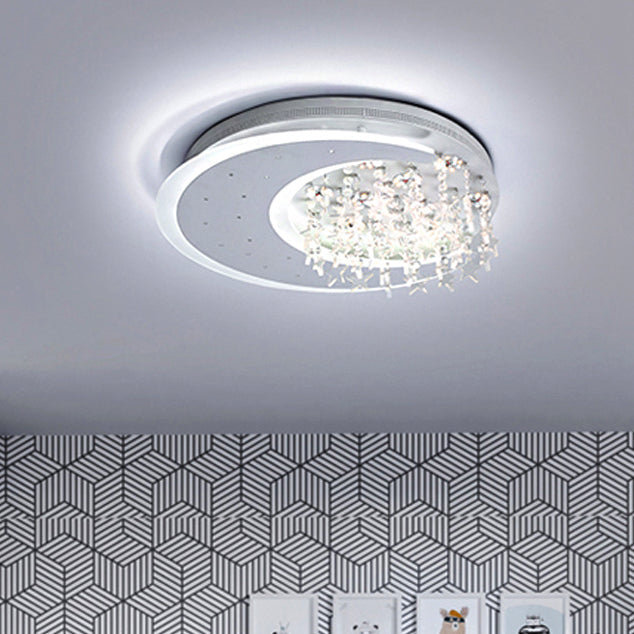 White Crescent LED Flushmount Light with Crystal Deco Modern Acrylic Ceiling Lamp for Kid Bedroom Clearhalo 'Ceiling Lights' 'Close To Ceiling Lights' 'Close to ceiling' 'Flush mount' Lighting' 208424