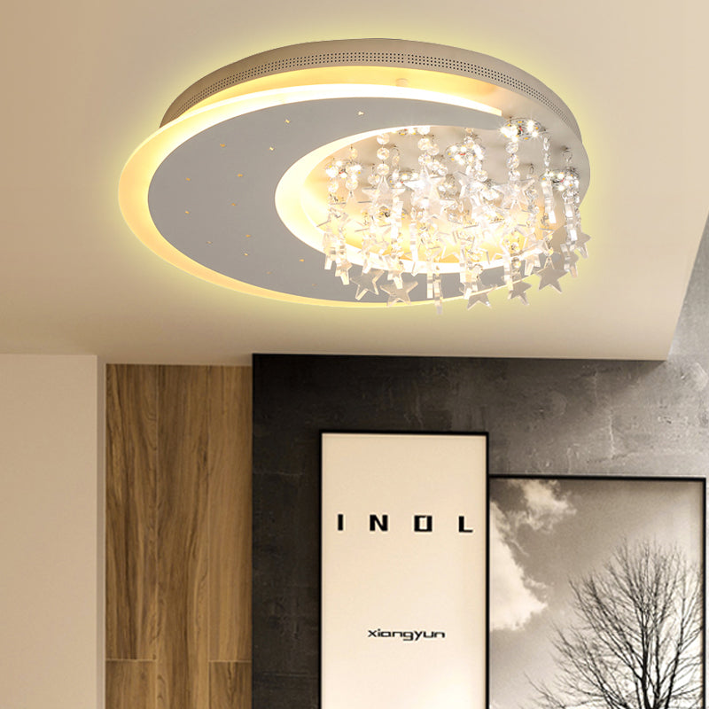 White Crescent LED Flushmount Light with Crystal Deco Modern Acrylic Ceiling Lamp for Kid Bedroom Clearhalo 'Ceiling Lights' 'Close To Ceiling Lights' 'Close to ceiling' 'Flush mount' Lighting' 208425