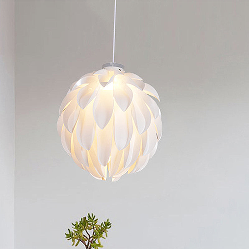 Flower Pendant Light Art Deco Plastic 1 Light White Ceiling Pendant Light for Dining Room, 16