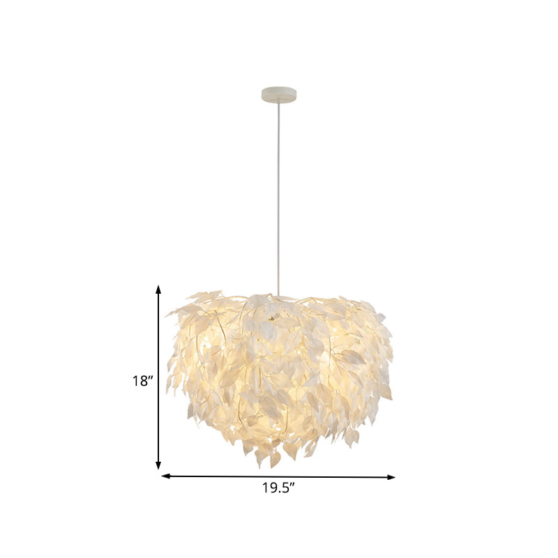 White Leaf Pendant Lamp Modern Fabric 1 Light Bedroom Hanging Light Fixture, 19.5