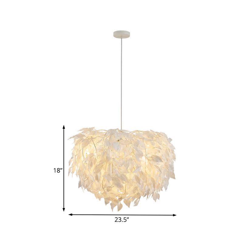 White Leaf Pendant Lamp Modern Fabric 1 Light Bedroom Hanging Light Fixture, 19.5