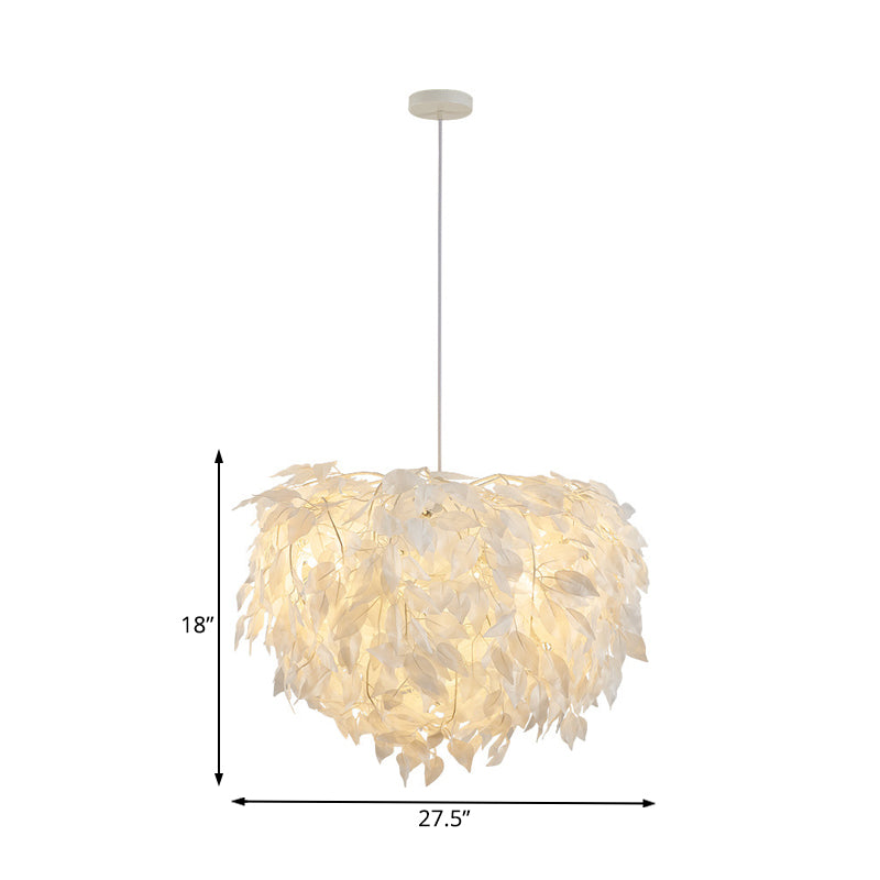 White Leaf Pendant Lamp Modern Fabric 1 Light Bedroom Hanging Light Fixture, 19.5